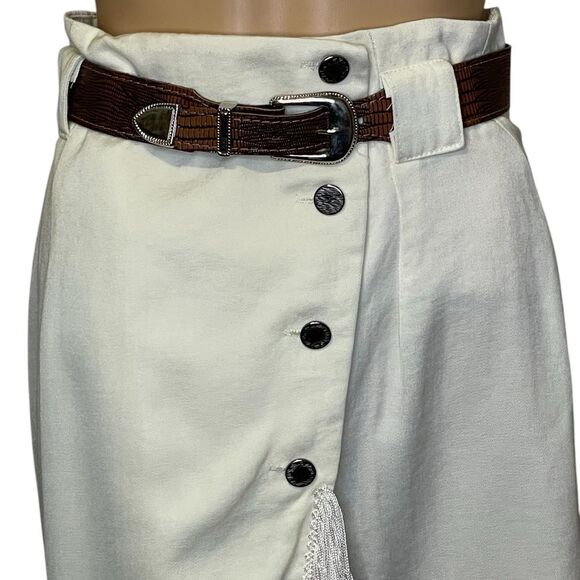 Vintage Francine Browner Midi Fringe Button Belted Wrap Skirt Cream Lt Yellow 7 - Picture 2 of 14